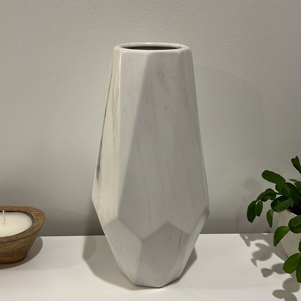 Geometric Ceramic white Vase 15”